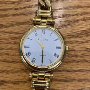 Futura Gold Tone Ladies 38 mm Chain Watch 7” New Battery